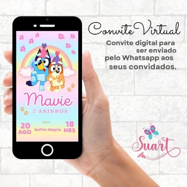 Convite Virtual Bluey Arco-íris