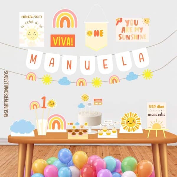 Primeira volta ao Sol – Sunshine – Raio de Sol- 365 dias Decoração de festa minimalista