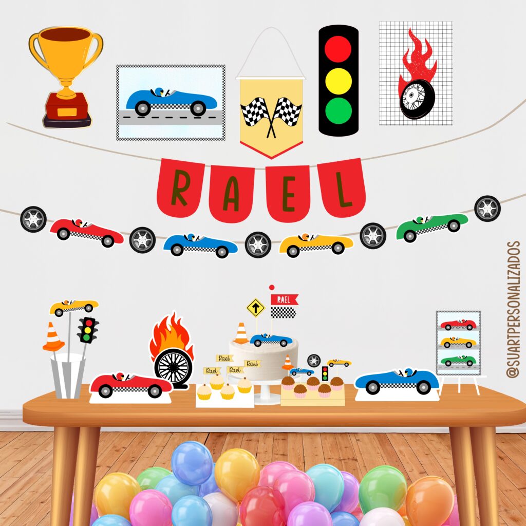 Kit festa Carros de corrida, carrinhos decoração de festa minimalista