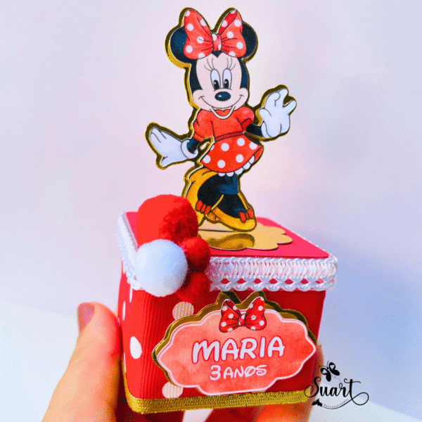 Caixa acrílica Minnie vermelha Personalizada Luxo – festa – caixinha decorada minnie