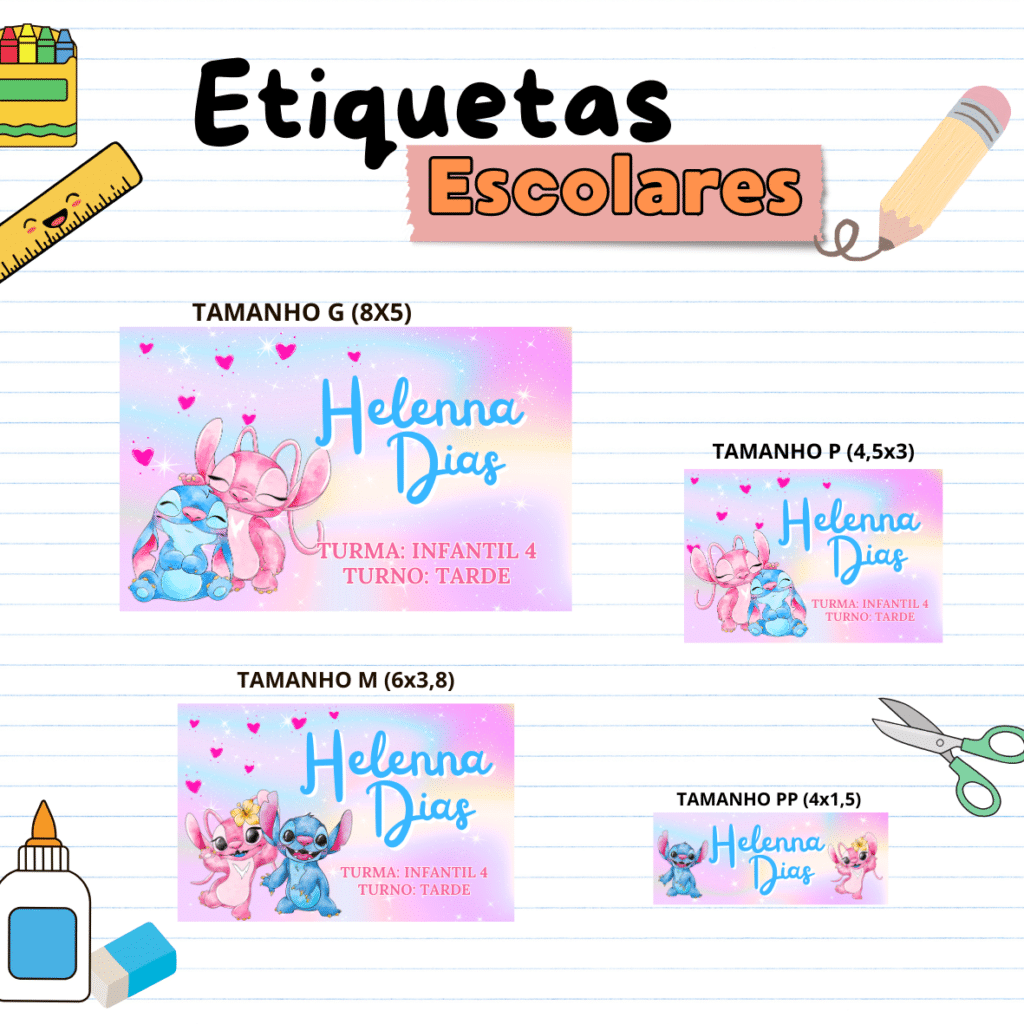 Etiquetas Escolares Stitch e Angel