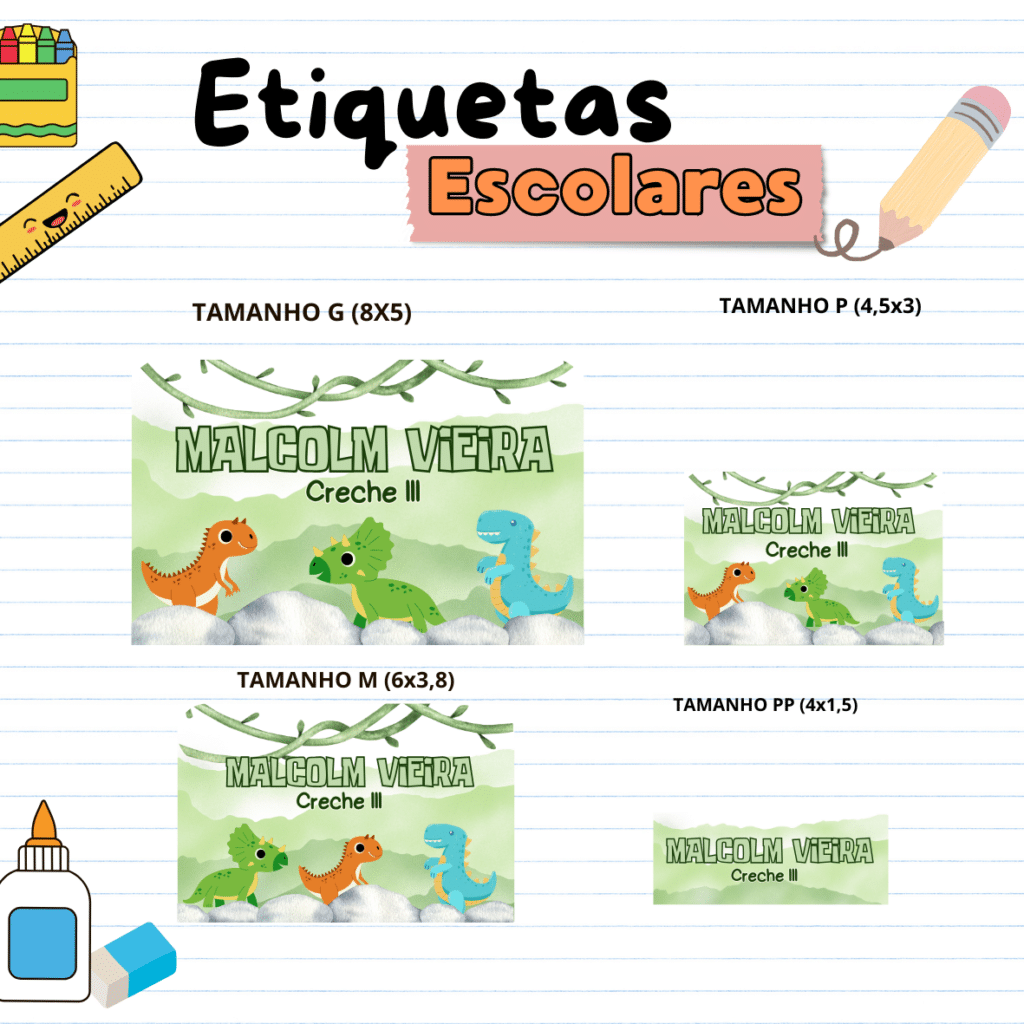 Etiquetas Escolares Dinossauro Baby