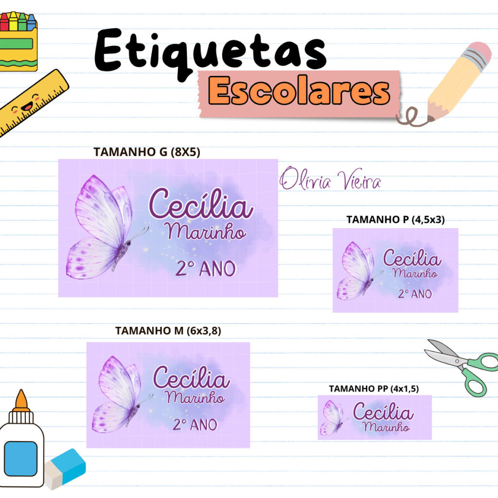 Etiquetas Escolares Borboleta Lilás
