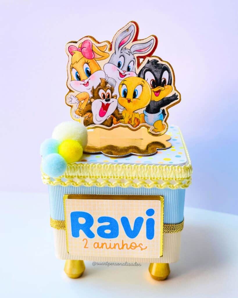 Caixa acrílica Looney Tunes  Personalizada Luxo - festa - caixinha decorada