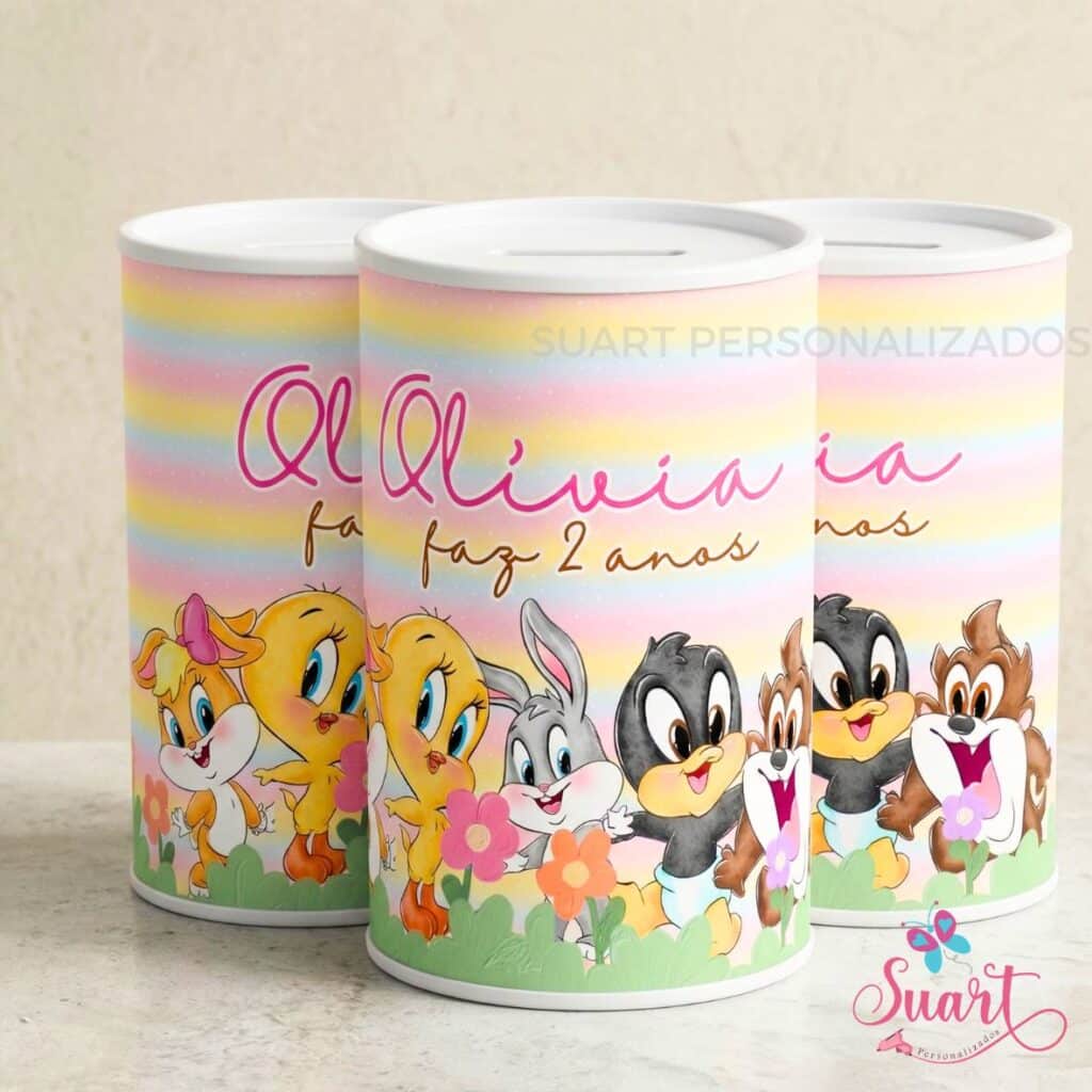 Rótulo adesivo para cofrinho personalizado Looney Tunes