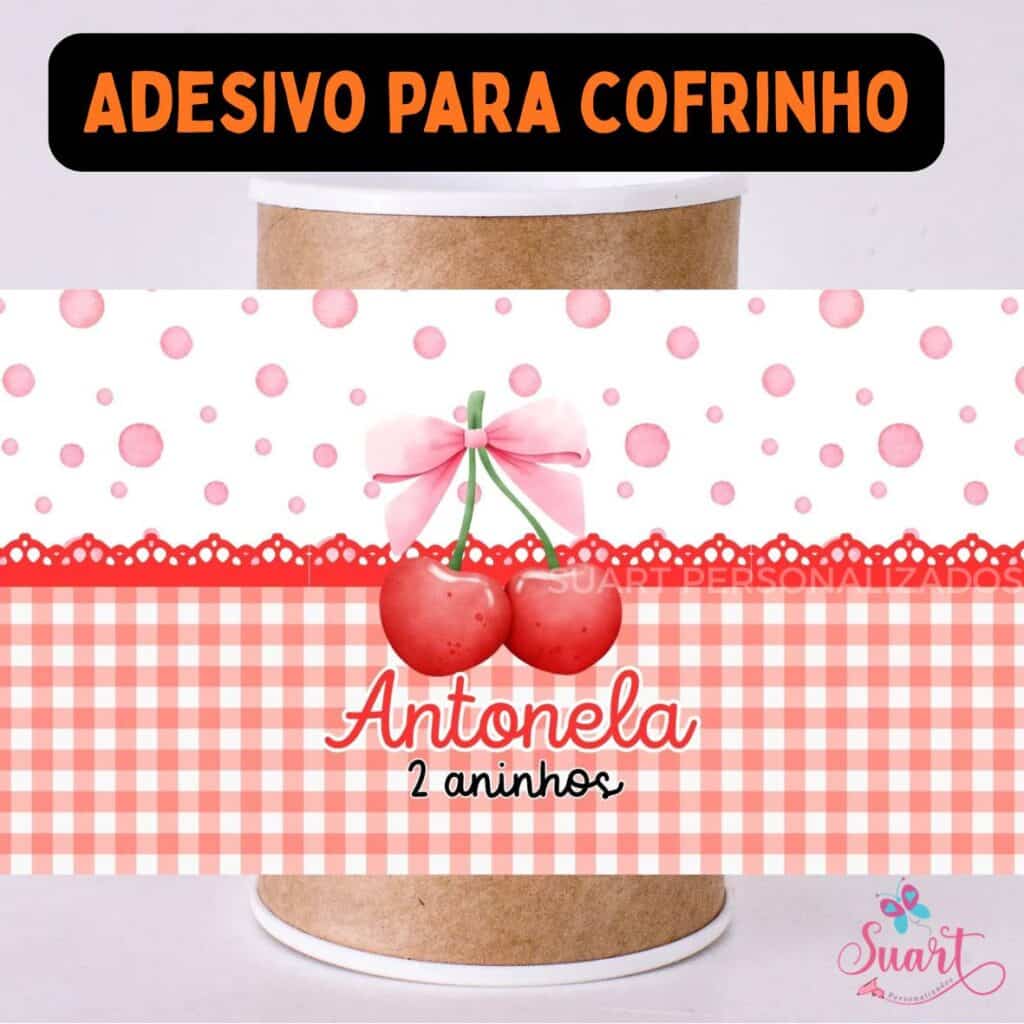 Rótulo adesivo para cofrinho personalizado Cerejinha