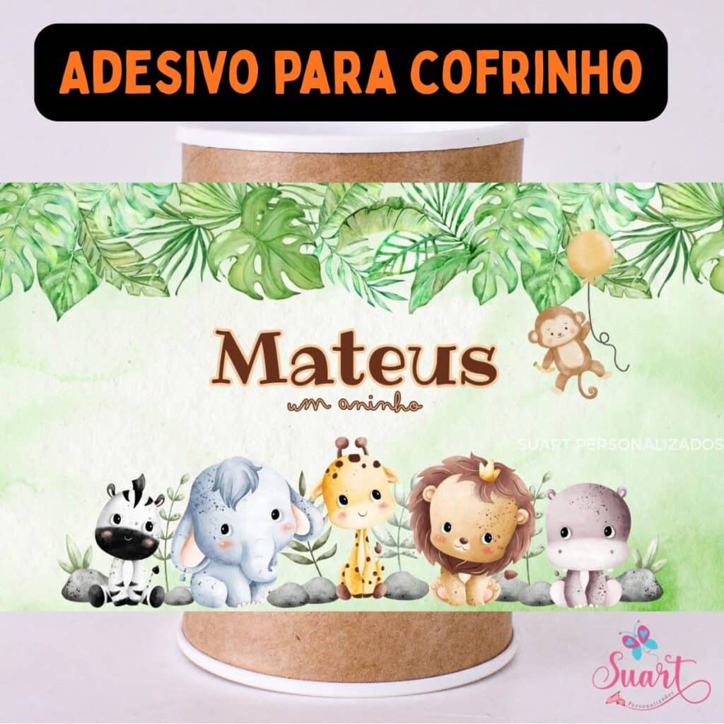 Rótulo adesivo para cofrinho personalizado Safari baby