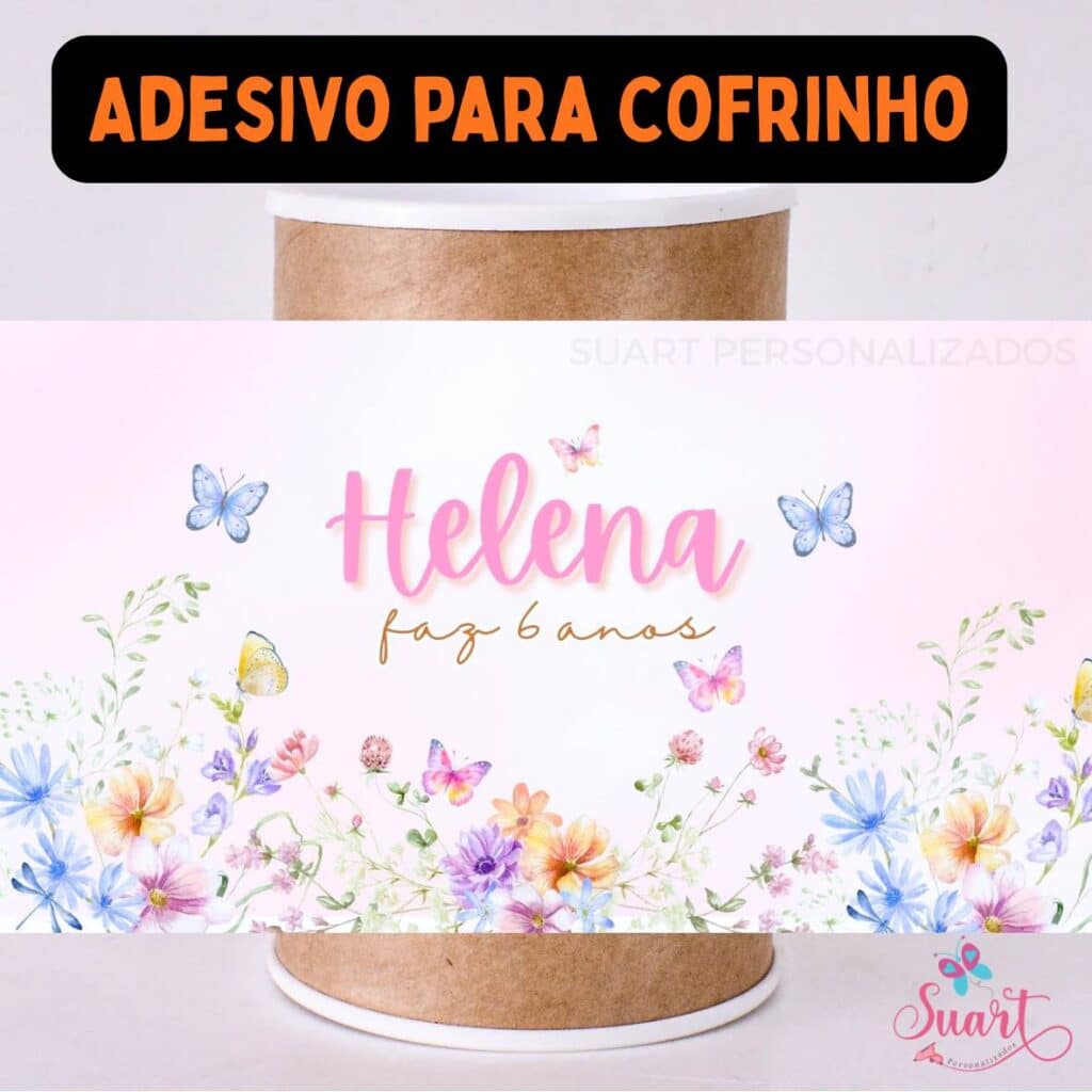 Rótulo adesivo para cofrinho personalizado Jardim das Borboletas