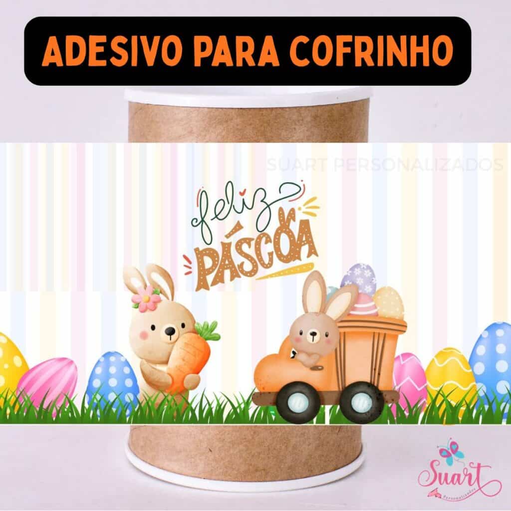 Rótulo adesivo para cofrinho personalizado Páscoa, Coelhinho