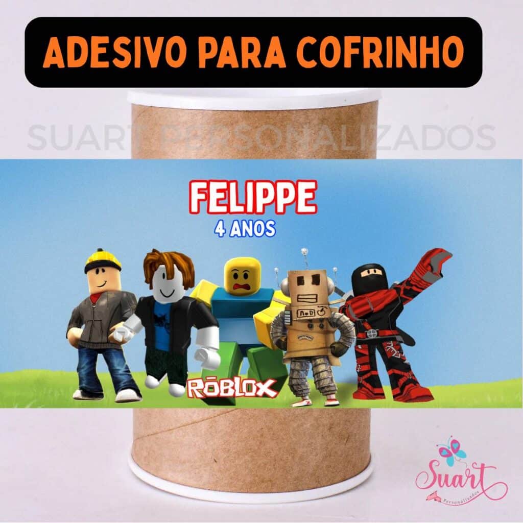 Rótulo adesivo para cofrinho personalizado Roblox
