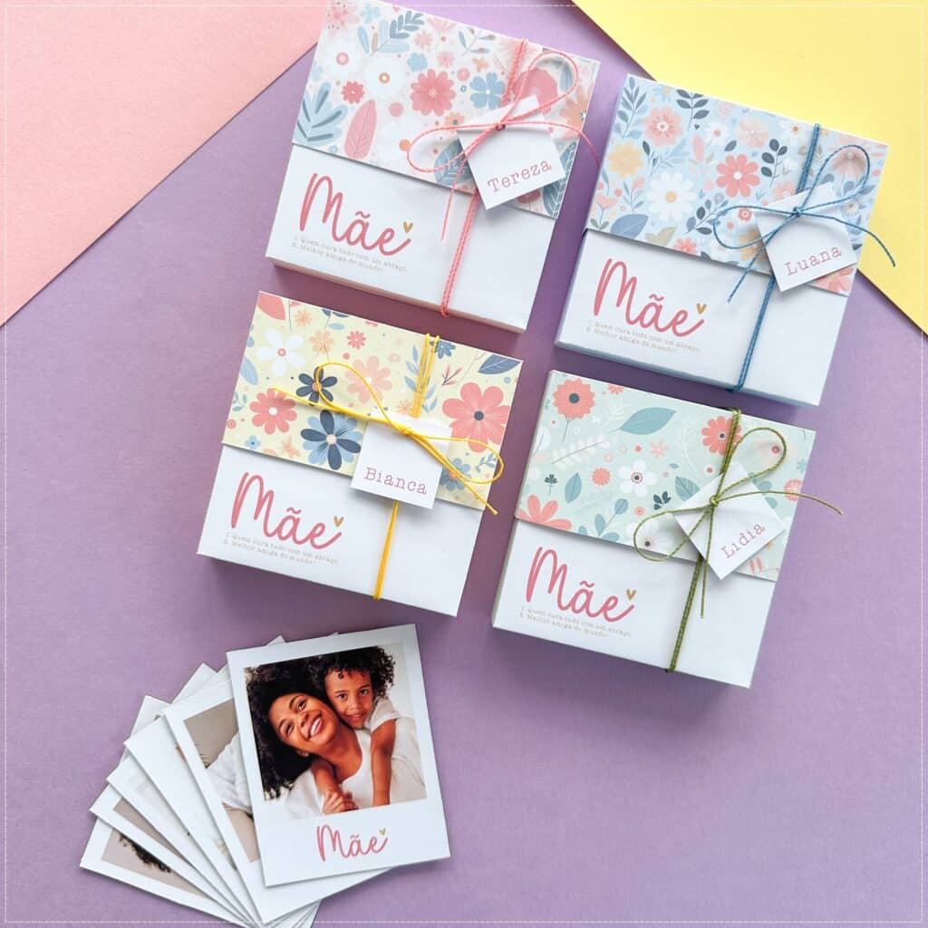 Caixa com 6 fotos polaroid com legenda personalizada