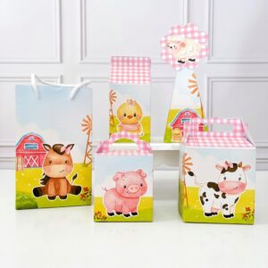 Kit 60 Caixinhas FAZENDINHA ROSA Festa Personalizado Pegue e Monte